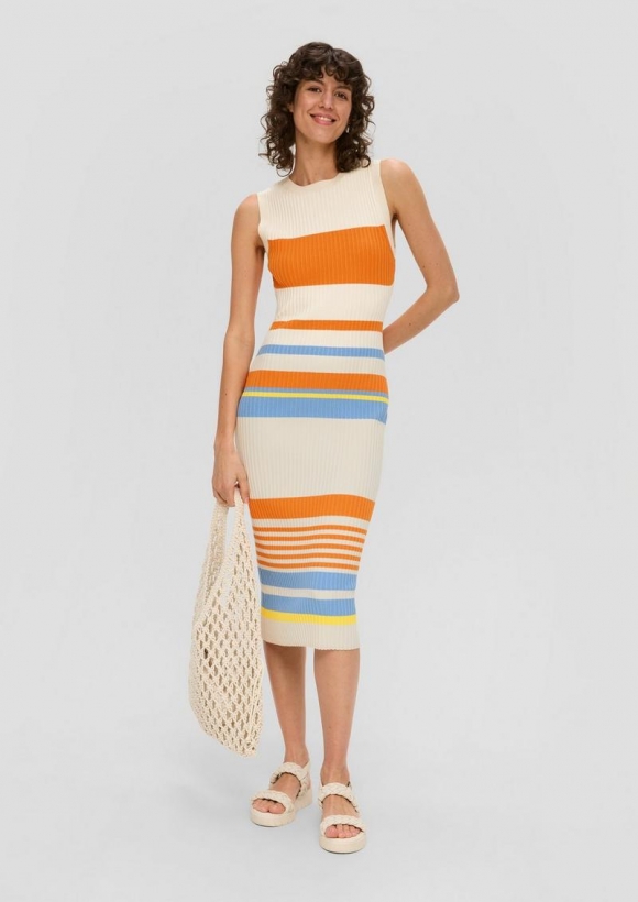 s.Oliver Gestreiftes Maxikleid mit geschlitztem Saum - orange