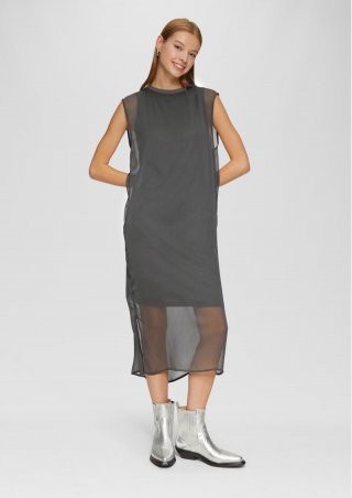 s.Oliver Chiffonkleid mit Rundhalsausschnitt - anthrazit