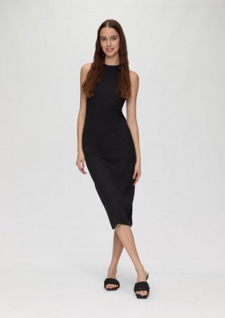 s.Oliver Elastisches Rippkleid im Slim Fit mit Rückenausschnitt - schwarz