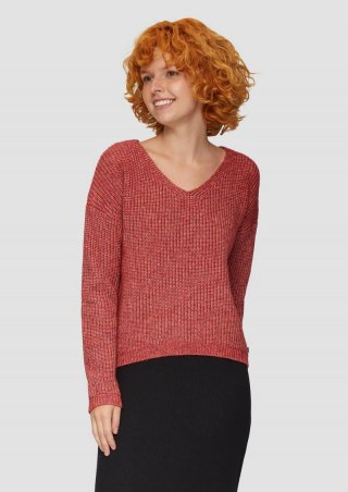 s.Oliver Pullover mit überschnittenen Schultern in Melange-Optik - rubinrot