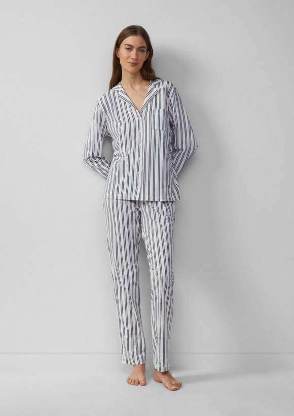 s.Oliver Klassischer Pyjama mit Streifen - creme