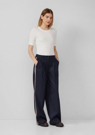s.Oliver Wide-Leg-Hose mit Bundfalte und Nadelstreifen - navy