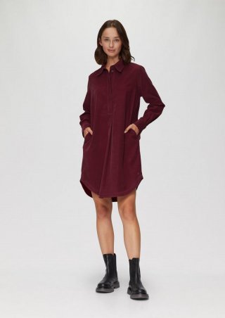 s.Oliver Hemdblusenkleid aus Feincord mit seitlichen Eingrifftaschen - rubinrot