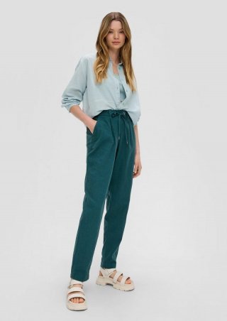 s.Oliver Regular: Straight-Leg-Hose aus Leinenmix - petrol