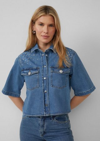 s.Oliver Jeansjacke mit kurzen Ärmeln und Nieten-Details - blau