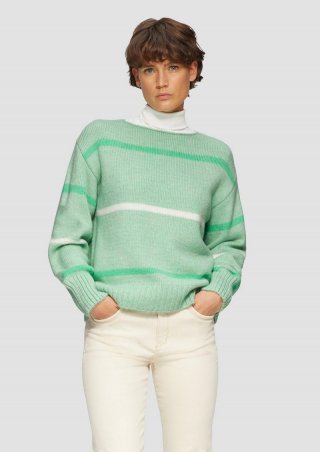 s.Oliver Gestreifter Strickpullover mit Rollkante - minze