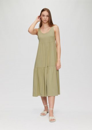 s.Oliver Volantkleid aus Baumwolljersey - helles olivgrün