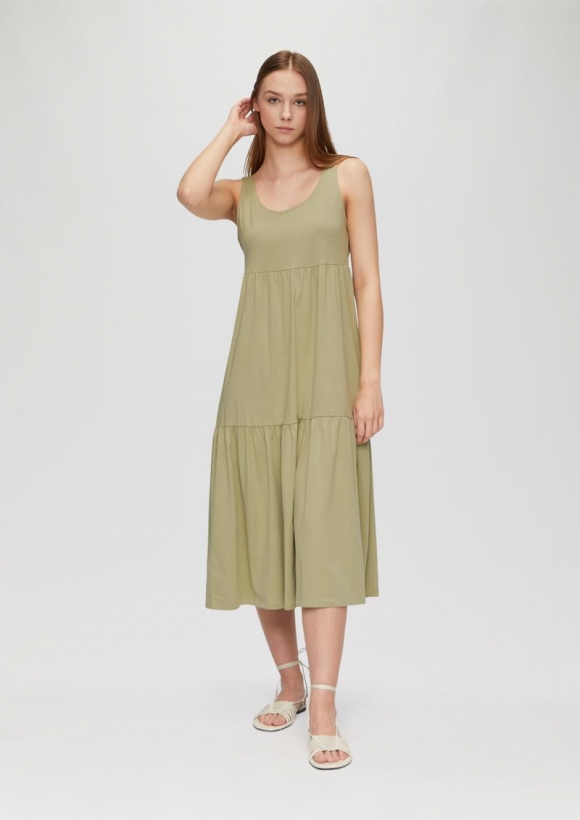 s.Oliver Volantkleid aus Baumwolljersey - helles olivgrün