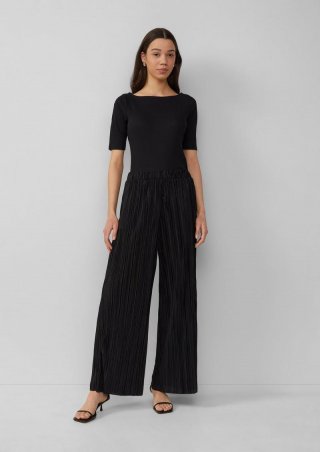 s.Oliver Plissierte Wide-Leg-Hose - schwarz