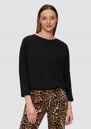 s.Oliver Strukturiertes Sweatshirt mit Fledermausarm im O-Shape - schwarz