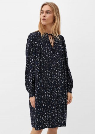 s.Oliver Viskosekleid mit Smok-Details - navy