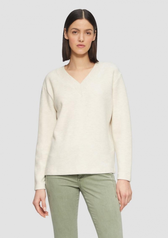 s.Oliver Weiches Sweatshirt mit V-Ausschnitt - beige