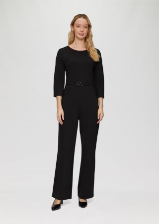s.Oliver Fließender Jersey-Jumpsuit mit Ziergürtel - schwarz