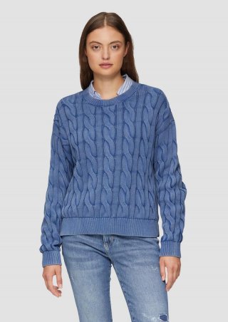 s.Oliver Pullover mit Zopfstrickmuster und Garment Dye - hellblau