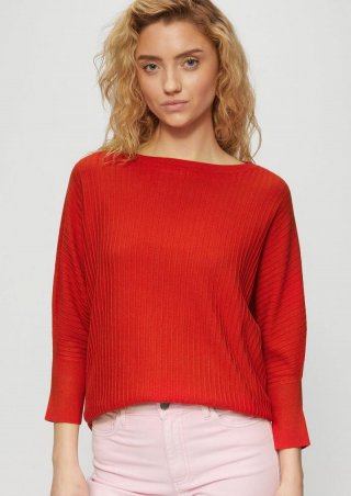 s.Oliver Weicher Pullover mit Struktur und 3/4-Fledermausärmeln - rot