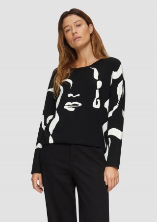s.Oliver Jacquard-Pullover mit Fledermausärmeln - schwarz