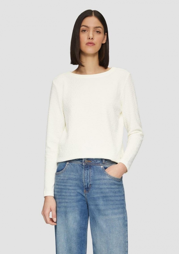 s.Oliver Strukturiertes Sweatshirt mit Rundhalsausschnitt - creme