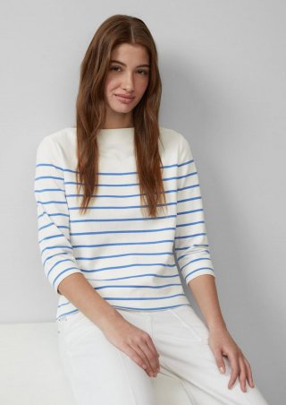 s.Oliver Geringeltes Sweatshirt mit U-Boot-Ausschnitt - royalblau