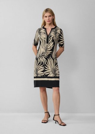 s.Oliver Relaxed-Fit-Kleid mit Tunikaausschnitt und Zierborte - schwarz