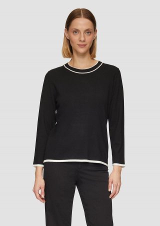 s.Oliver Strickpullover mit verkürzten Ärmeln und Kontrast-Details - schwarz