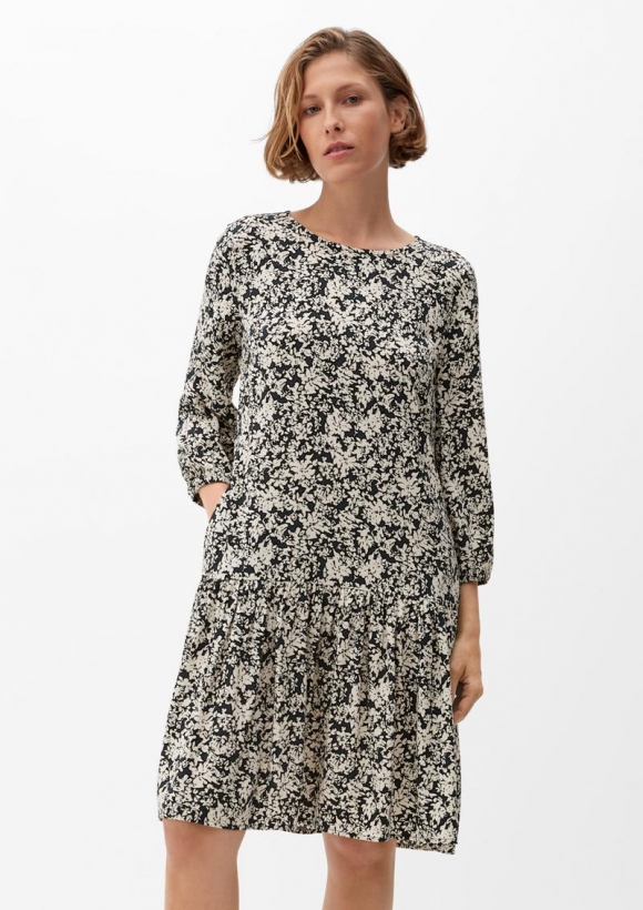s.Oliver Gemustertes Kleid mit Volant - navy