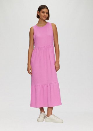 s.Oliver Volants-Kleid mit Crêpe-Struktur - rosa