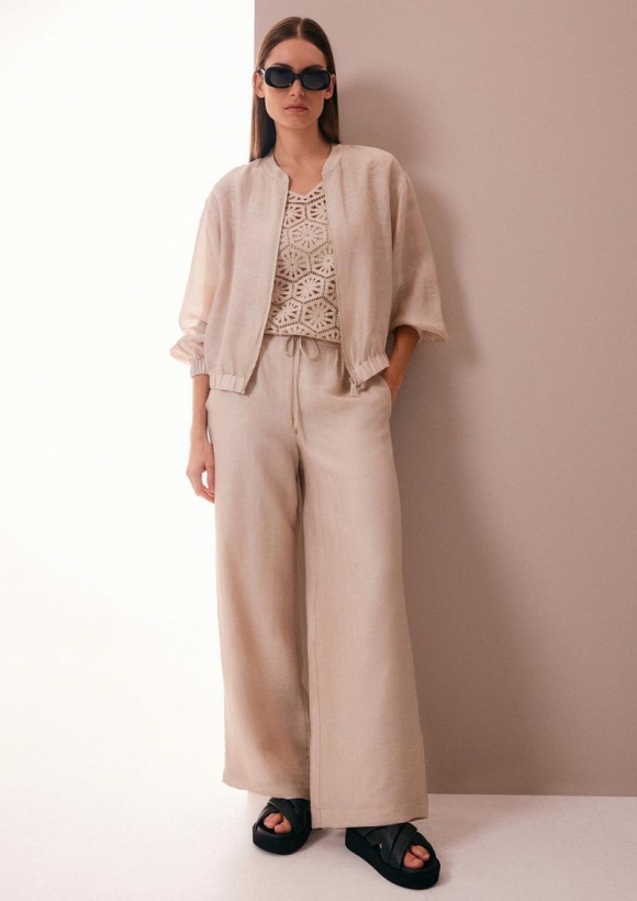 s.Oliver Extra-Wide-Leg-Hose aus Leinenmix - beige