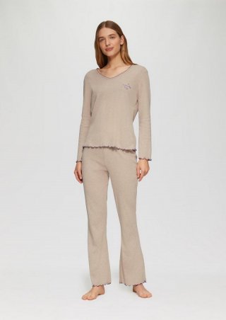 s.Oliver Bequemer Pyjama mit Babylock-Saum - hellbraun