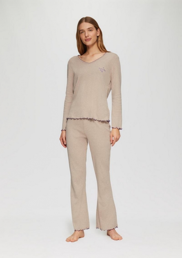 s.Oliver Bequemer Pyjama mit Babylock-Saum - hellbraun