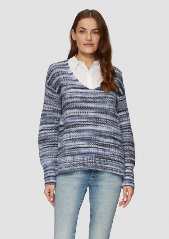s.Oliver Locker geschnittener Strickpullover in Streifen-Optik - hellblau
