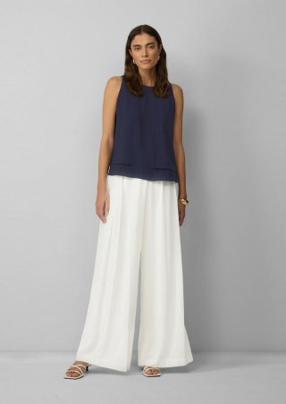 s.Oliver Wide-Leg-Hose aus Crêpe mit Falten - creme