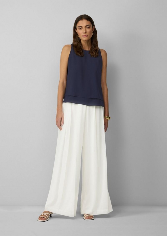 s.Oliver Wide-Leg-Hose aus Crêpe mit Falten - creme