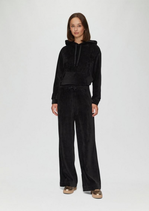 s.Oliver Wide-Leg-Hose aus Jersey in Cord-Optik - schwarz