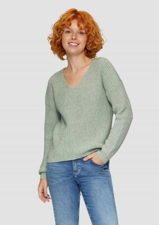 s.Oliver Pullover mit überschnittenen Schultern in Melange-Optik - salbeigrün