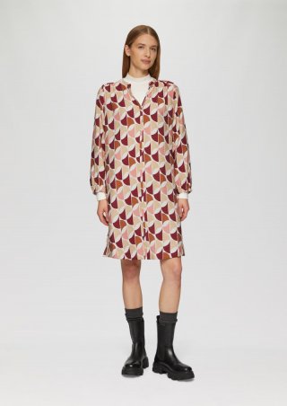 s.Oliver Viskose-Kleid mit All-over-Print und seitlichen Eingrifftaschen - himbeere