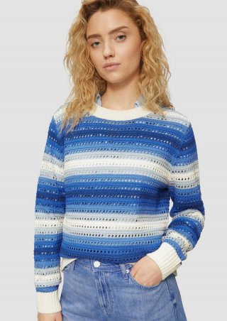 s.Oliver Ajour-Pullover aus Baumwollmix - blassblau
