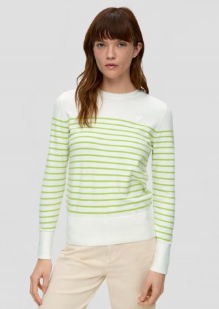 s.Oliver Ringelpullover mit kleiner Stickerei - limettengrün