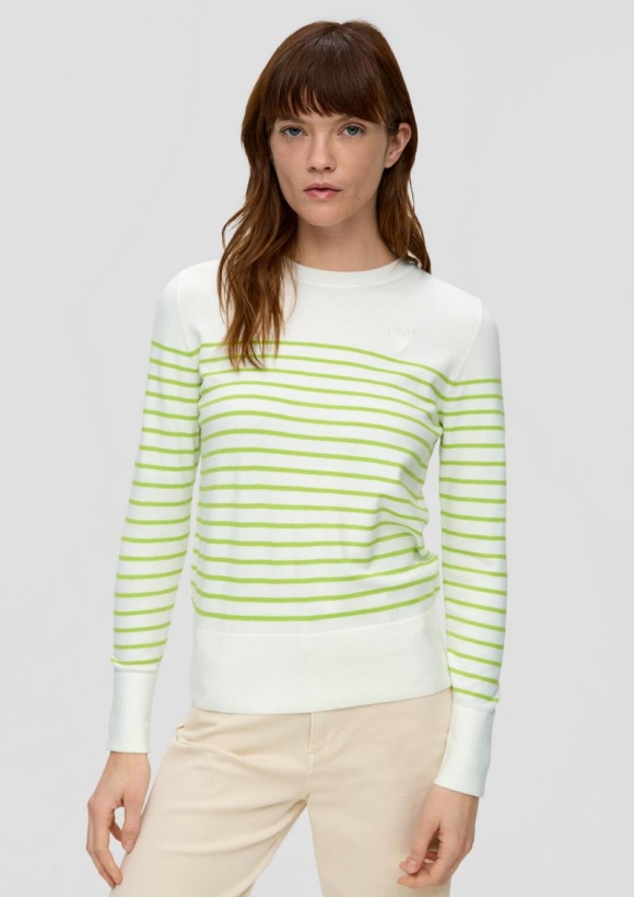 s.Oliver Ringelpullover mit kleiner Stickerei - limettengrün