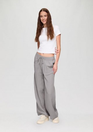 s.Oliver Wide-Leg-Hose aus Musselin mit Elastikbund - grau