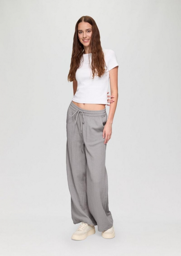 s.Oliver Wide-Leg-Hose aus Musselin mit Elastikbund - grau