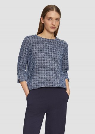 s.Oliver Bouclé-Shirt mit Zierknöpfen und 3/4-Ärmeln - navy