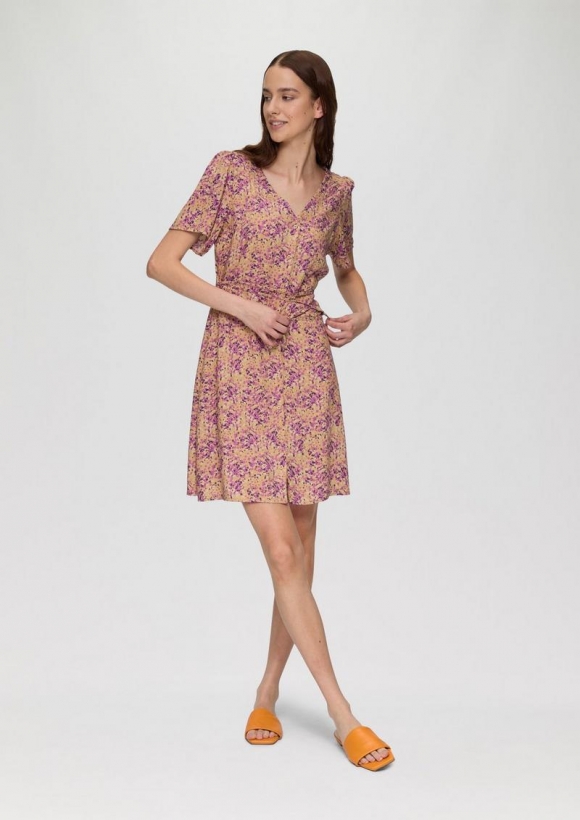 s.Oliver Luftiges Viskosekleid mit All-over-Print - hellbraun