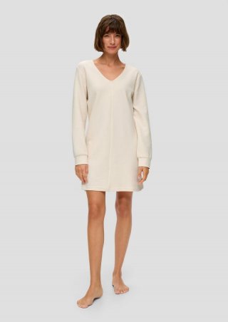 s.Oliver Pyjama-Sweatkleid mit V-Ausschnitt - creme