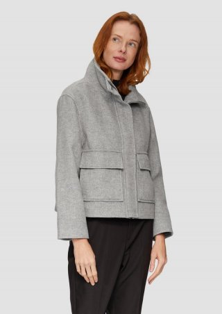 s.Oliver Verkürzte Wolljacke mit aufgesetzten Taschen - grau meliert