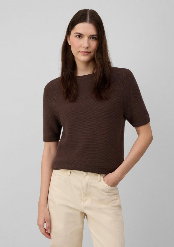 s.Oliver Kurzarm-Strickpullover aus Baumwollmix - mokka