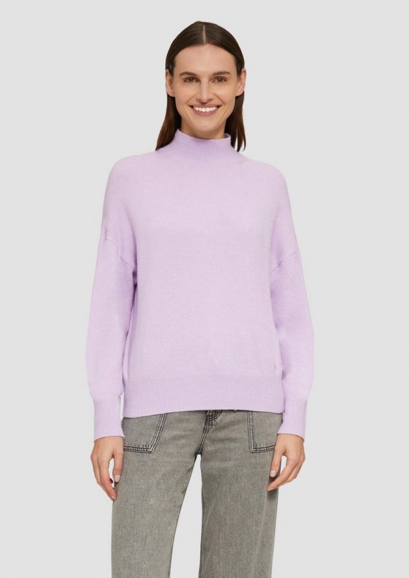 s.Oliver Strickpullover im Relaxed Fit mit Stehkragen - lavendel