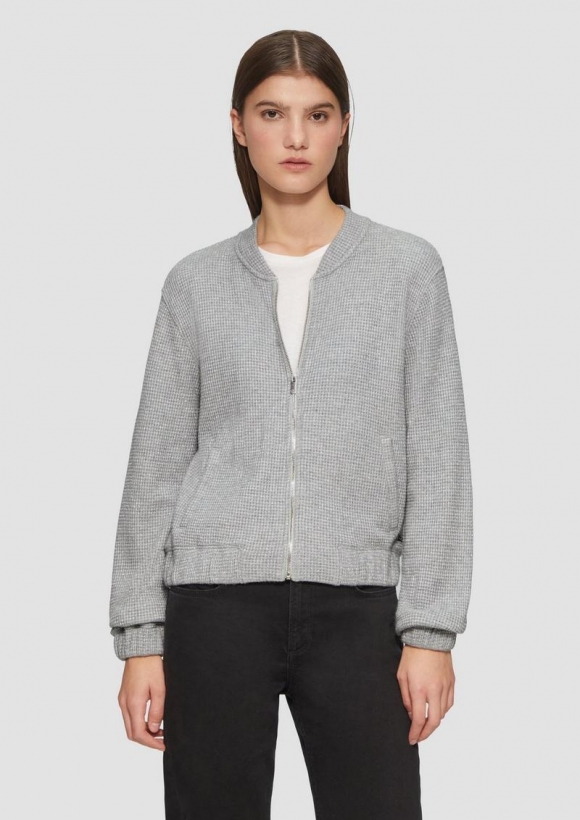 s.Oliver Sweatblouson mit Piqué-Struktur und Glitzereffekt - grau meliert