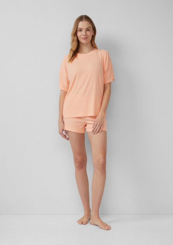 s.Oliver Pyjama-Shorts aus Modalmix mit Rippstruktur - hellbraun