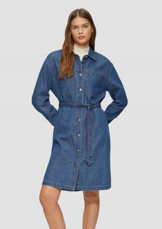 s.Oliver Jeans-Hemdkleid im Relaxed Fit mit Bindegürtel - blau