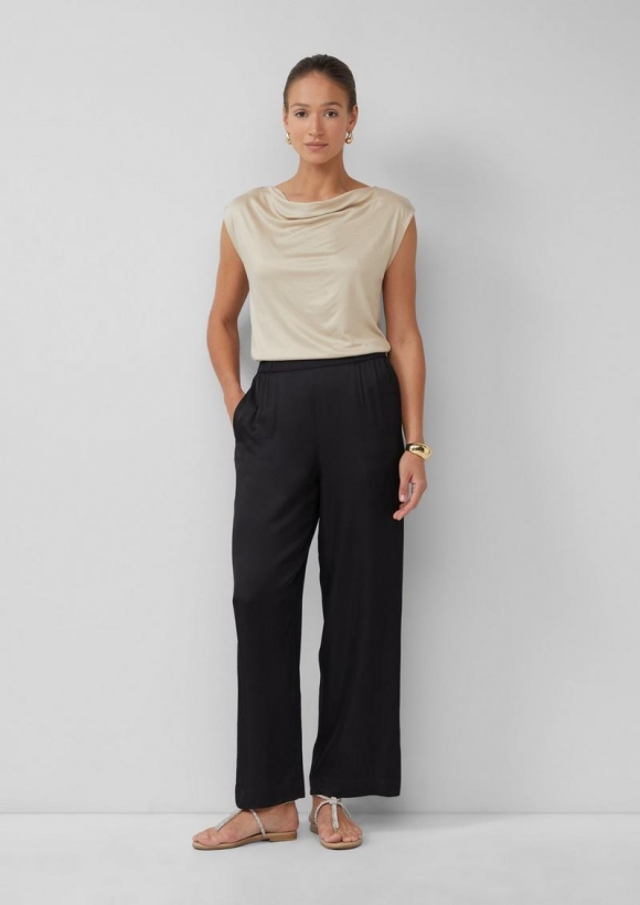 s.Oliver Fließende Wide-Leg-Hose aus Satin - schwarz